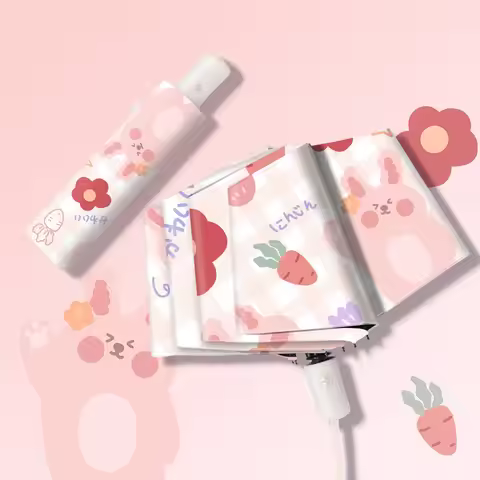 umbrella Cartoon rabbit UV sunshade umbrella Portable folding umbrella for outdoor travel Black glue