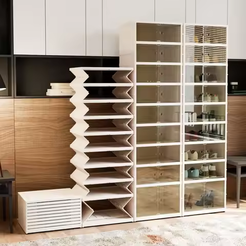 9-Tier Shoe Cabinet 9 Pairs Shoe Storage Boxes Magnetic Clear Door Sneaker Organizer Bins Sturdy Eas