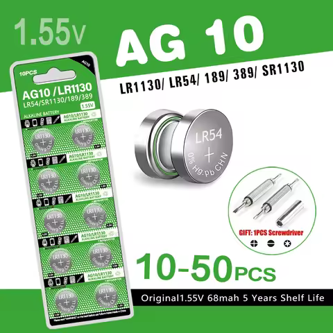 10-50PCS 1.55V AG10 LR54 Button Batteries SR54 389 189 LR1130 SR1130 Round Cell Coin Alkaline Batter