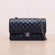 CHANEL(香奈兒) CF 口蓋包 中號 25.5cm 黑色 荔枝 25開 銀扣