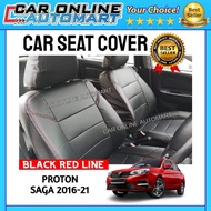 Proton Saga VVT 2016-21 Black with Red Line Car Seat Cover PVC Leather Cushion Cover