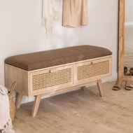 rak sepatu sofa storage multifungsi minimalis retro anyaman kayu jati 
