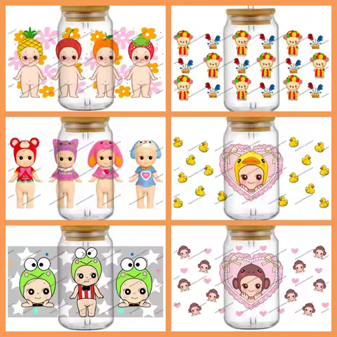 High Quality ‌3D Kawaii Sonny Angel Decal Transfer Sticker for 16oz Libbey Can DIY Phone Mug Washabl