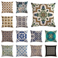 Double sided printing 45*45cm（18 Inch * 18 Inch）Portuguese Hand Painted Tiles Linen Throw Pillow Cov