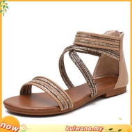 Flat sandals women bohemian versatile fairy style gladiator shoes seaside beach shoes plus size 36-4