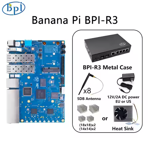 Banana Pi BPI-R3 With Iron Case Power MediaTek MT7986 Quad Core 2G DDR RAM 8G eMMC flash Support Wi-