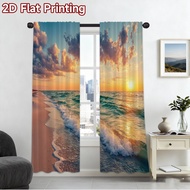 2D flat printing 2pcs Curtain Curtain Sunset Over Ocean Waves(4) Digital Printed Polyester Drapes Se