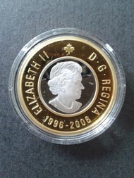 加拿大精装紀念金幣，內含0.333盎司足金，全球限量3,000枚，記念發行2加元硬幣(Toonie)10周年(1996-2006)，有靚號証書(#00281)