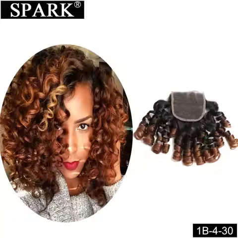 Spark Ombre Brazilian Bouncy Curly Human Hair Lace Closure Natural Color 100% Human Hair HD Lace Clo