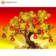 COD✣۞◊DIY 5D Diamond Painting Full Set With Beads Golden Money Tree Rhinestone Full Round Drill Diam
