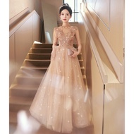 เรียบหรู สำหรับงานกลางคืน ชุดราตรี ผู้หญิง ใหม่ 2024 หรูหรา สไตล์ฝรั่งเศส Hostess Wedding เดรส ลูกปั