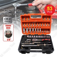 53pcs Ratchet Box Socket Kit Automotive Wrench Tools Spanner Bit 1/4" Hex Auto Car Repairing Combina