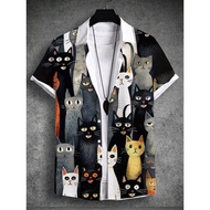Summer Men's Shirts Art Cat Graphic 3D Print Simple Shirts Short Sleeved Tops Streetwear Loose Casua