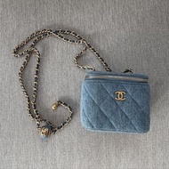 Chanel denim Vanity Case 牛仔金球鏈條小盒子斜孭袋小廢包