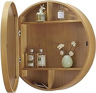 Round Bathroom Mirror Cabinet, Wall Mounted Storage Cabinet Mirror Medicine Cabinet, 3 Level Wooden Storage Cabinets Organizer for Living Room, Home Kitchen Furniture