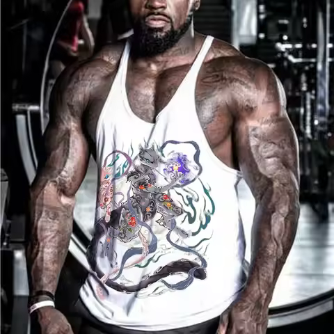 Men's Summer Tank Tops Japanese Anime Pokémon Mewtwo Graphic Male GYM Clothing Harajuku Y2K Oversize