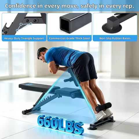 5mm Thick Steel Triangular Support Weight Bench, 660LBS Max Load, 10 Adjustable Seat Levels & 6 Back