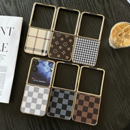 For Xiaomi Mix Flip Case Brown White Grid Eletroplated Hard Flip Phone Cover For Xiaomi Mix Flip Mix