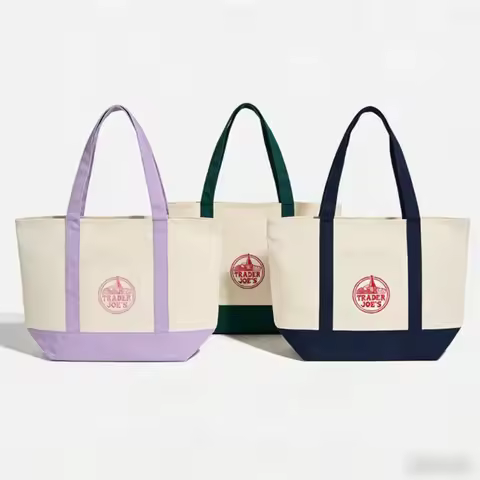 1PCS-Trader Joe Large Tote Shopping Bag Cotton Canvas Embroidered Bag
