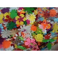 Combo of 100 flowers and leaves of various felt fabrics in many sizes from 3cm to 9cm