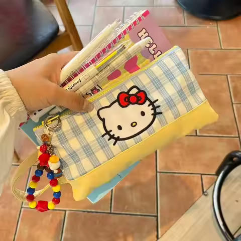 Cute Cartoon Hello Kitty Stationery Bag Anime KT Pencil Case Portable Highly Attractive Cosmetics St