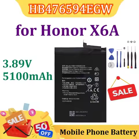 New 3.89V 5100mAh for Honor X6A X6B HB476594EGW X50i/CRT-AN00 HB416594EGW X8a CRT-LX2 Battery High Q