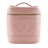 二手香奈兒 Coco Mark 化妝包 A01998，魚子醬皮，粉紅色，拉鍊，COCO 標誌，女士
