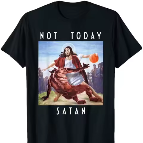 Not Today Satan Jesus Vs Satan Playing Basketball T-Shirt Summer Cotton Short Sleeve O-Neck Mens T S