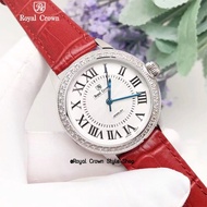 นาฬิกาข้อมือ Royal Crown ของแท้100%  นาฬิกาผู้หญิงประดับเพชร,สายหนังแท้สีแดง,หน้าปัดมุก,ระบบถ่าน,กันน้ำ,มีบัตรับประกัน1ปี,จัดส่งพร้อมกล่องครบเช็ต