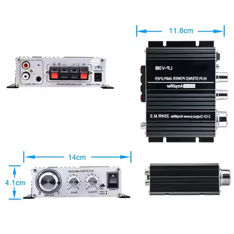 12V Mini Hi-Fi Songs Track LP-V3 Amplifier Stereo Connection 700W Power 3.5mm Black Car Audio Speake