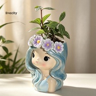 livecity|  Small Potted Plant Holder, Durable Resin Cartoon Face Planter for Bedroom Shelves