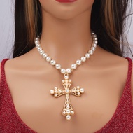 Women's Pearl Cross Necklace Cross Pendant Necklace Ladies Necklace Party Necklace
