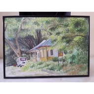 (FREE SHIPPING without voucher) A2 size watercolor drawing De Paul waterfall main entrance with phot