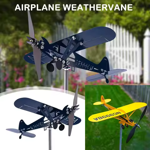 Piper J3 Cub Wind Spinner Plane Metal Airplane Weather Vane Outdoor Roof Wind Direction Indicator We