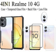 4in1 Realme 10 Shock Proof case for Realme104G tempered Glass film And Skin Carbon and Camera lens film