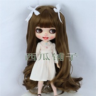 Búp Bê Blythe Mềm Lụa Tóc Xoăn Dài Tóc Giả Đôi Thắt Nút Bướm Màu Chàm Chỉ Tóc Giả Không Đầu Vỏ Lớp N