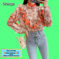 blouse wanita import baju atasan natal korea pesta maemi blus orange