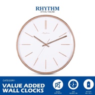 นาฬิกาติดผนัง RHYTHM นาฬิกาแขวนผนัง สี PINK GOLD นาฬิกาตกแต่งบ้านเรียบหรู นาฬิกาแขวนไม้ ทรงกลม ขนาด 30 ซม.
