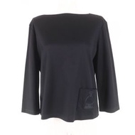 愛馬仕 (HERMES) 黑色女式圓領七分袖上衣，100% 純棉，帶口袋刺繡，尺寸 34，法國製造，成色極佳。