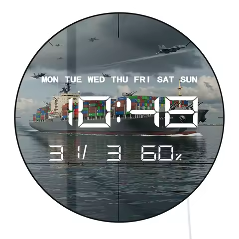 Cargo Container Ship Submarine Dual Purpose LED Digital Clock Wall Desk Use Electric Clock with Cale