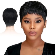 Short Human Hair Wig3 Inch Women Glueless Natural Look Pixie Cut Wig Lace Front Wig with Bangs Strai