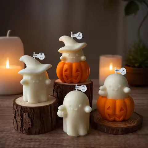1/2pcs Ghost & Pumpkin Scented Candle Adorable Soy Wax Candles Idea Gifts for Holiday Halloween Home