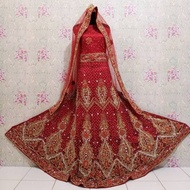 Merah gold baju india anarkali gaun dress jodha sarung pengantin