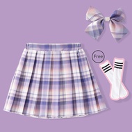 Girl Pleated Skirt with Socks Teenagers Japanese Style Kids JK Skirts Baby Girl Clothes High Waist Plaid Tennis Skirts