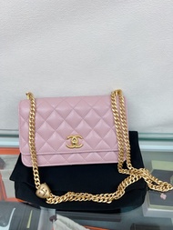 限量✨Chanel 心心調節扣 粉色牛皮 woc wallet on chain