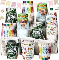 Dandat 200 Pcs Back to School Paper Cups Disposable Coffee Cups 9 oz Cartoon Pencil Alarm Clock Hot 