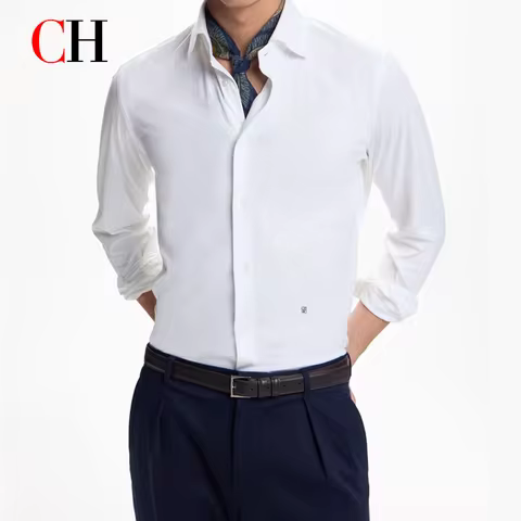 CH Men's buttoned shirt long-sleeved business casual top suitable for daily wear comfortable and ple