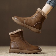 2024 Snow Boots Women Short Boots Flat Boots Fleece Warm Martin Boots Women Suede Short Boots Winter