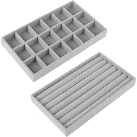 Stackable Velvet Jewellery Storage Tray, Removable Drawer Organiser for Earrings Rings Bracelets (2 