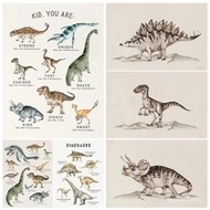 Vintage Dinosaur Chart Posters Extinct Animals Science Educational Prints Canvas Painting Wall Art P
